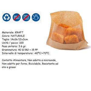 SACCHETTO ANTIGRASSO FINESTRA TRASP.x 100 Pz.173.55 (14x16/12xH3) [DAMPE205]