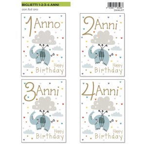 BIGLIETTI ANNI 1-2-3-4 FOIL x 12 Pz.ART.21ANU07 [MARPIMAR126]