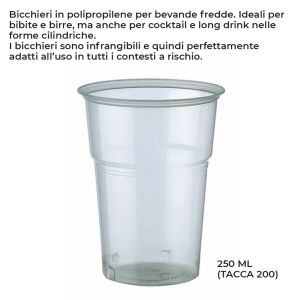BICCHIERE PLASTICA TRASP. 250 ML(TACCA 200 ML) x 50 Pz. ART.6625580 [BIBO300]