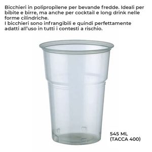 BICCHIERE PLASTICA TRASP. 545 ML (TACCA 400ML) x 50 Pz.ART.6627580 [BIBO310]
