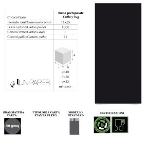 BUSTA NERA PORTAPOSATE+TOVAGLIOLO x 125 Pz. [LUNIPAPER108]