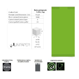 BUSTA VERDE PORTAPOSATE+TOVAGLIOLO x 125 Pz. [LUNIPAPER106]