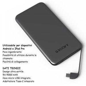 POWER BANK MICROUSB & TYPE-C x 5 Pz. NEW [GROOVY220]