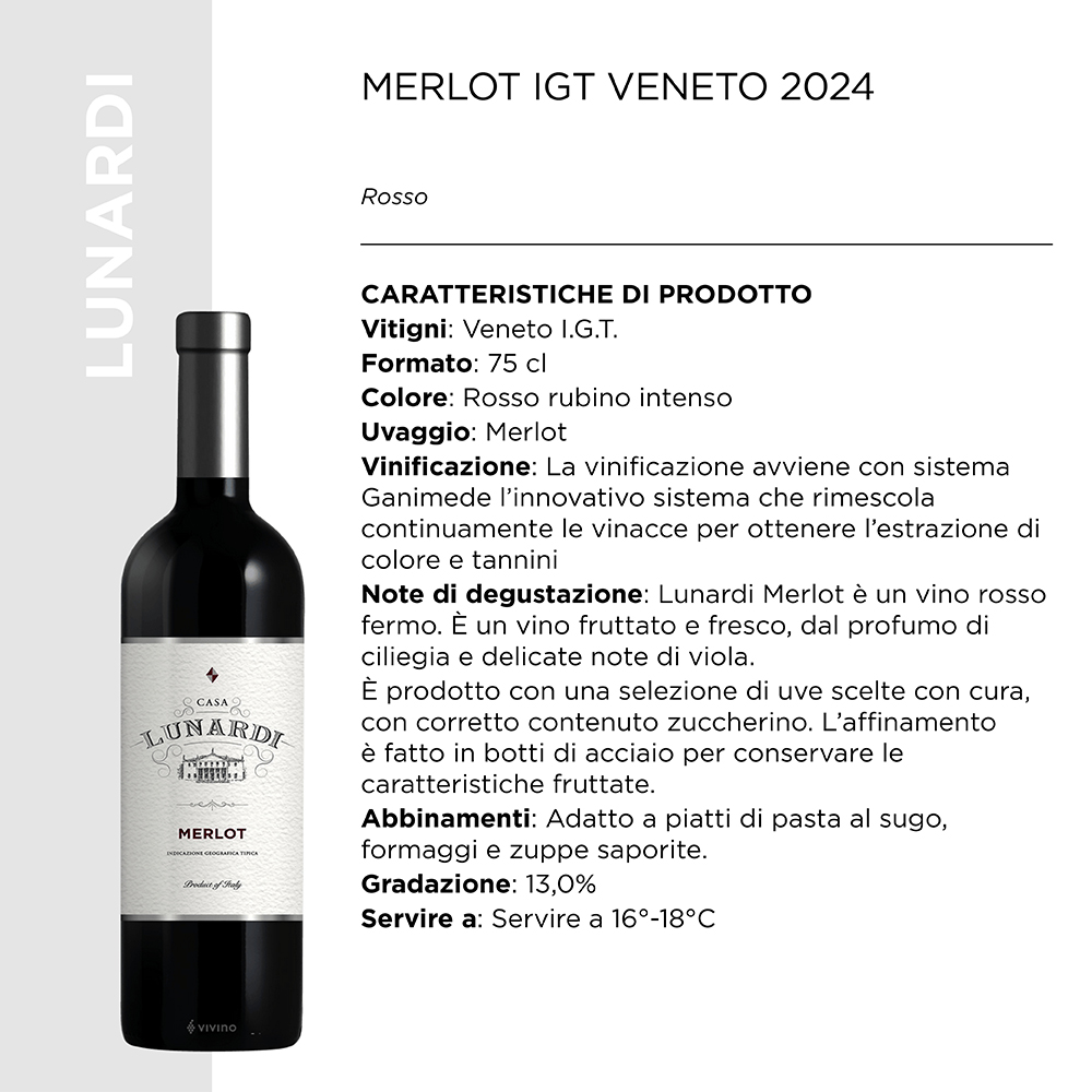 MERLOT IGT VENETO 2024 Cl.75 x 6 Pz. [LUNARDI115]