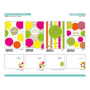 BIGLIETTI COMPLEANNO FLUO C/ FOIL + RILIEVO x 12 Pz. ART.AGVD06/12 [MARPIMAR110]