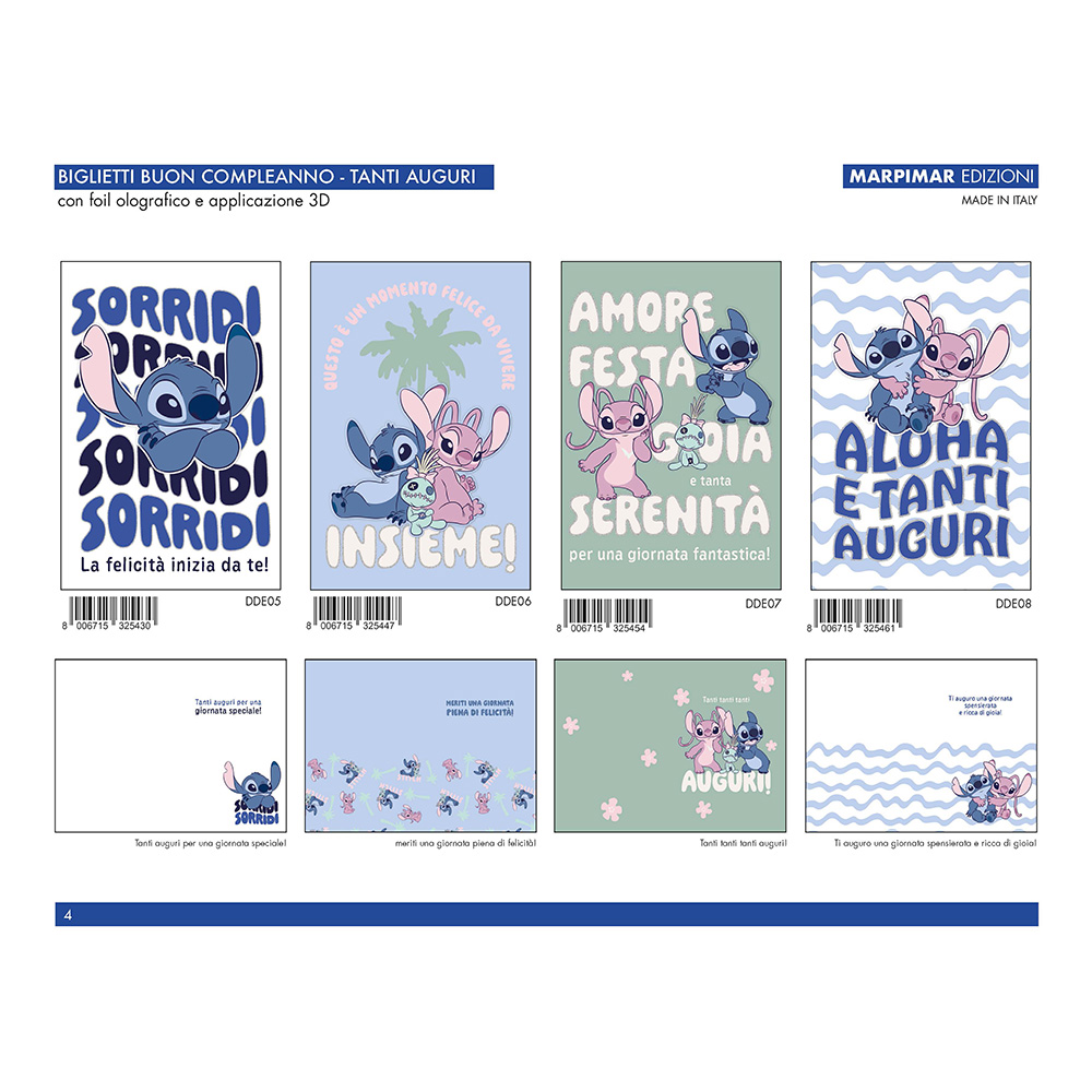 BIGLIETTI AUGURI STITCH x 12 Pz. ART.ADDE02 [MARPIMAR160]