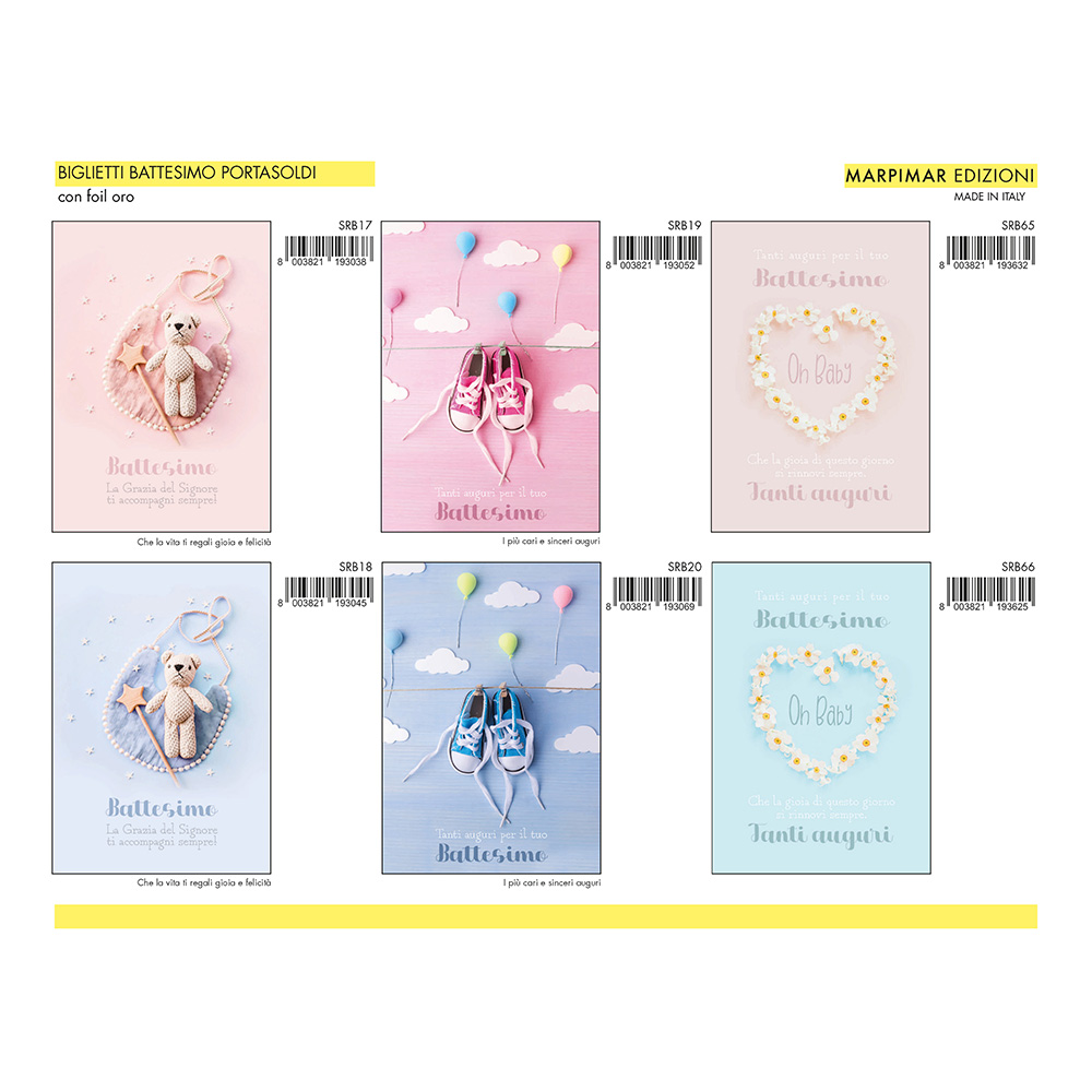 BIGLIETTI BATTESIMO PORTASOLDI x 12 Pz. ART.ASRB05 [MARPIMAR205]