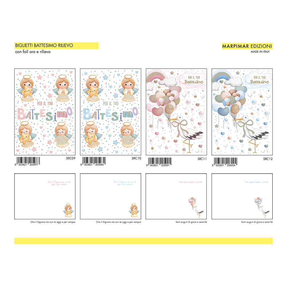 BIGLIETTI BATTESIMO FOIL ORO E RILIEVO x 12 Pz. ART.ASRC03 [MARPIMAR210]