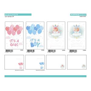 BIGLIETTI NASCITA C/VERNICE UV x 12 Pz. ART.AGVB21 [MARPIMAR258]
