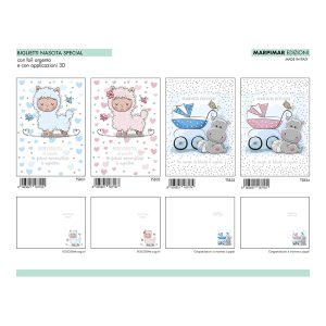 BIGLIETTI SPEC. NASCITA FOIL ARGENTO 3D x 12 Pz. ART.ATSB07 [MARPIMAR265]