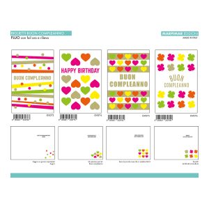 BIGLIETTI COMPLEANNO FLUO FOIL + RILIEVO x 12 Pz. ART.AGVD07 [MARPIMAR513]