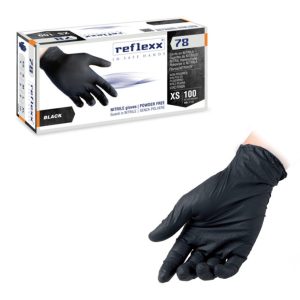 GUANTI NITRILE NERO R78 SZ POLVERE x 100 Pz. M [REFLEXX125]