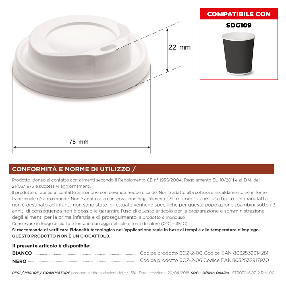 TAPPO PER BIC. CAPPUCCIO x 100 Pz.(6ozML180)SL-072 [SDG107]