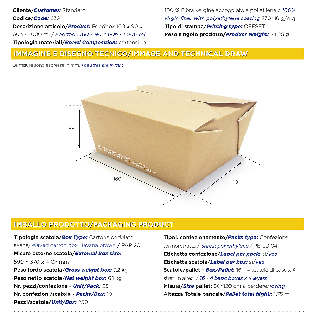 SCATOLA CHIUSA AVANA cm16x9x6h 1000ml x 25 Pz.   639-81 [SDG205]