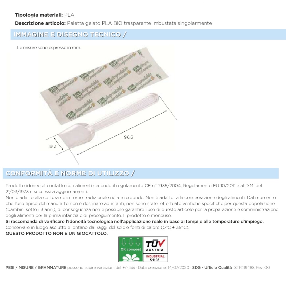 PALETTA GELATO PLA TRASP.BIO IMBUSTATA x 1.000 Pz. ART.119488 [SDG410]