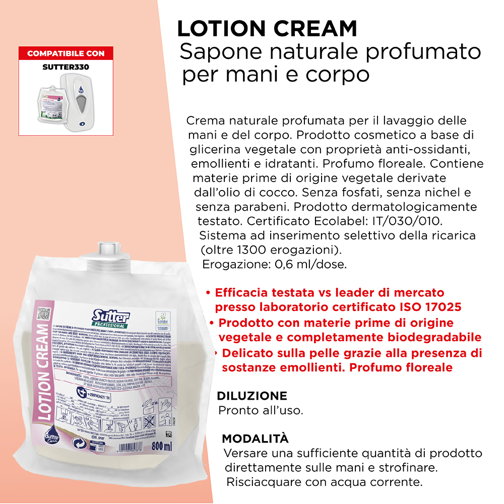SAPONE LIQUIDO LOTION CREAM 800 MLx 1 Pz.(PER DISPENSER) ART.5787 [SUTTER210]