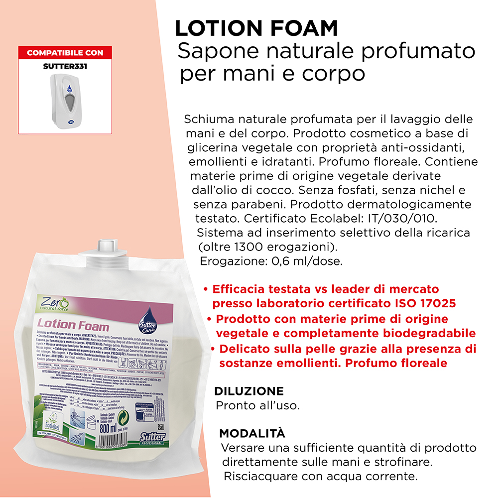 SCHIUMA LAVAMANI 800 MLx 1 Pz.ART.5758 (PER DISPENSER 5103) [SUTTER305]