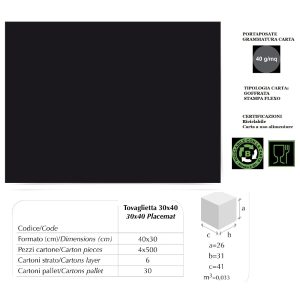TOVAGLIETTA CARTA NERA PER PRANZI cm.30x40 x 250 Pz. [LUNIPAPER117]