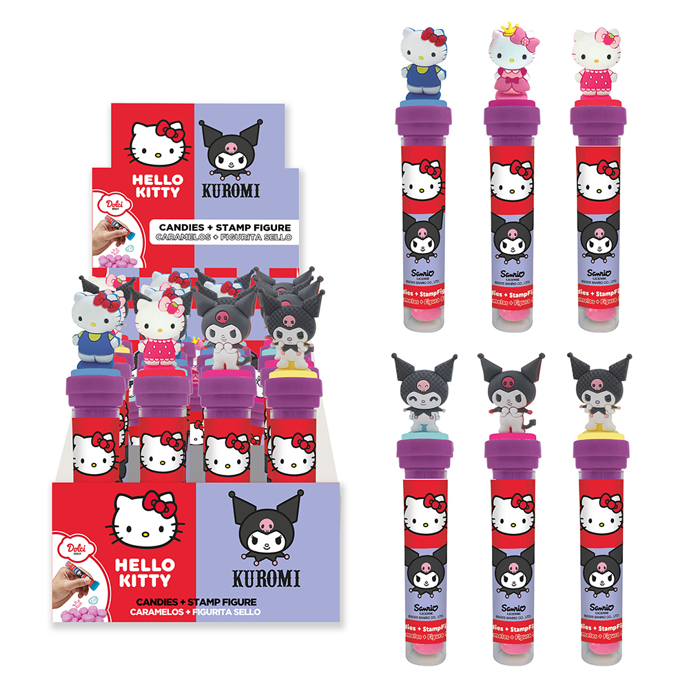 HELLO KITTY + KUROMI CANDY TUBE STAMP x 24 Pz.V.1,50 [DOLB300]