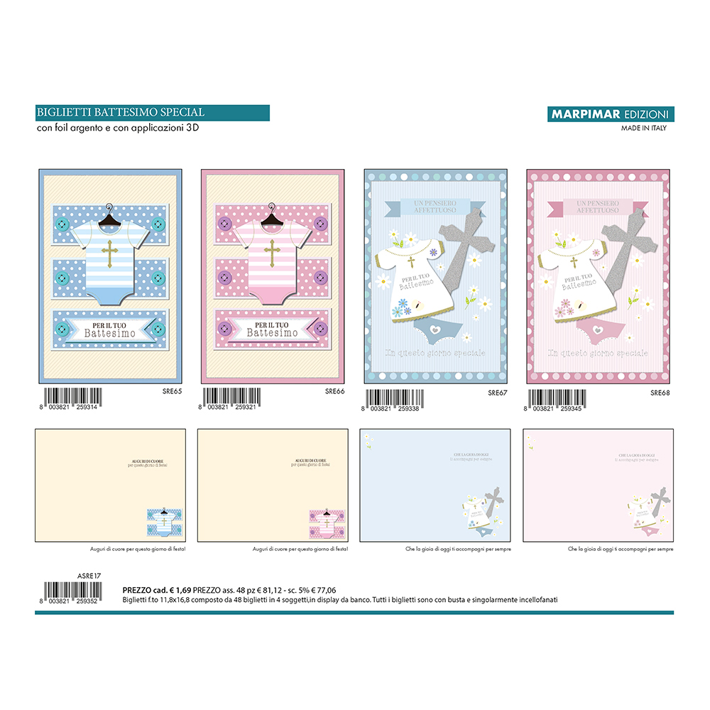 BIGLIETTI BATTESIMO SPECIAL x 12 Pz. ART.ASRE17/12 [MARPIMAR230]